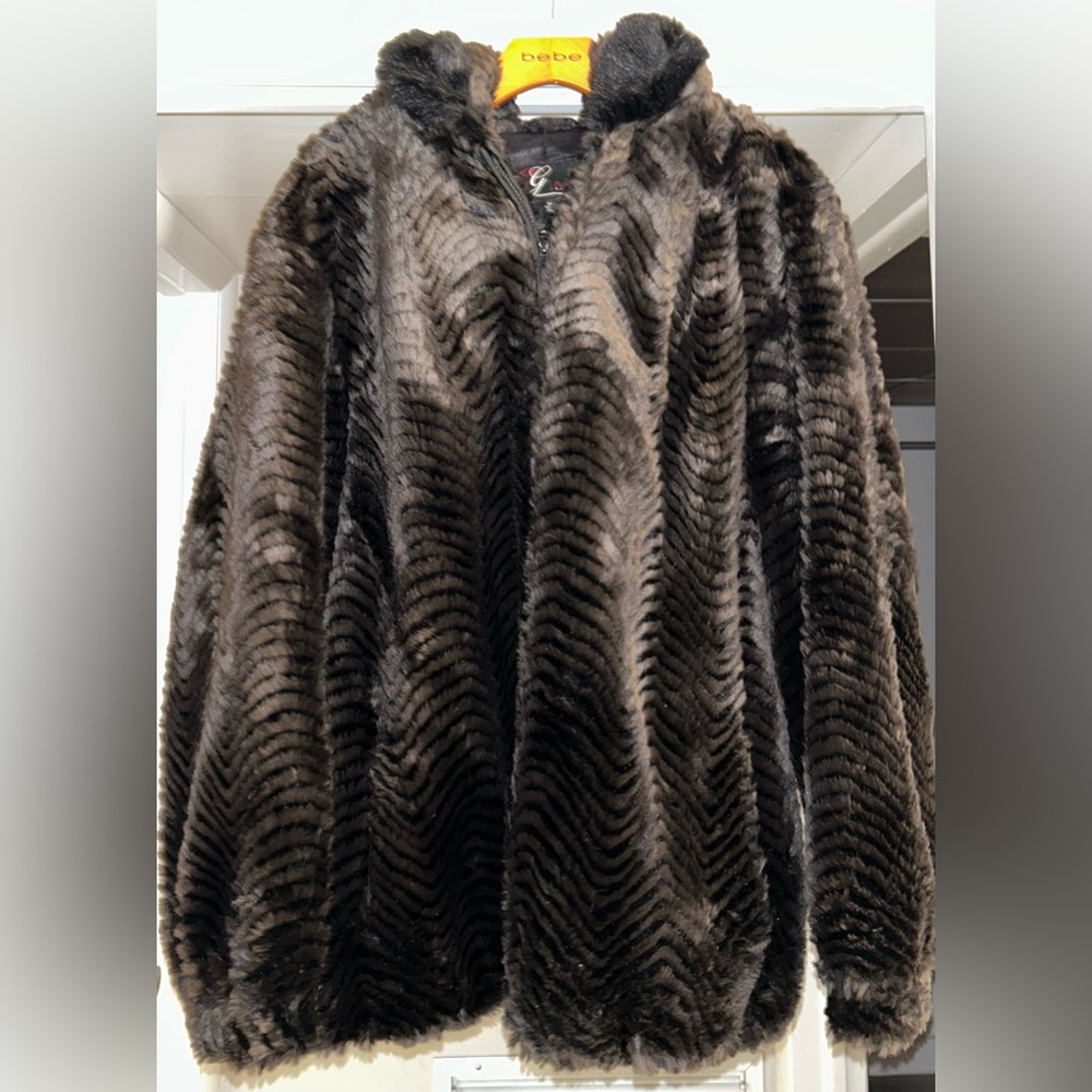 Gallery Plush Faux Fur Coat in Black and Brown-Final Reduction before removal.